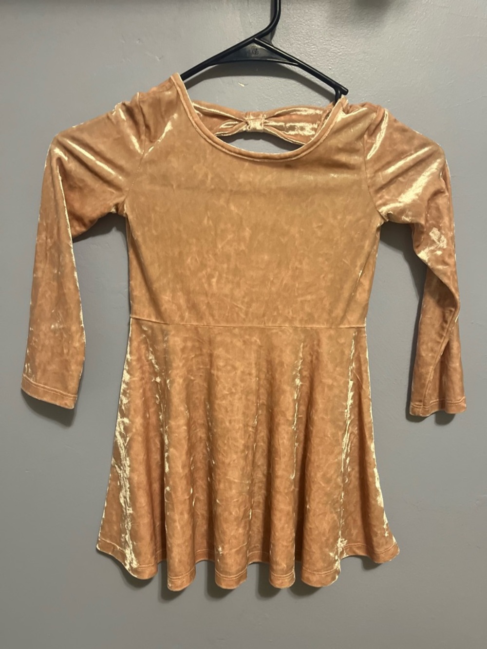 The Children's Place Velvet Long Sleeve Skater Dress in Tan Gold